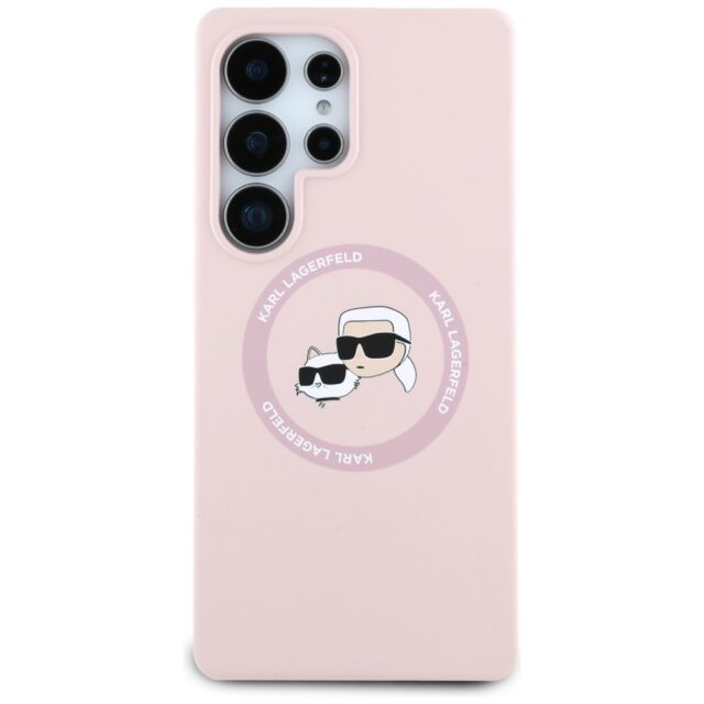 Case Karl Lagerfeld Silicone Double Heads And Circle MagSafe Samsung Galaxy S25 Ultra pink - imagine 3