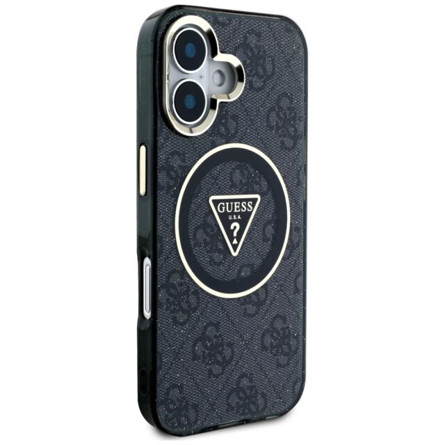 Case Guess IML Metal Glitter 4G Circle Triangle MagSafe for iPhone 16 black - imagine 4