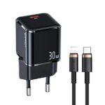 USAMS wall charger 1xUSB-C T45 30W PD3.0 + QC3.0 Fast Charging + U63 cable USB-C/Lightning black
