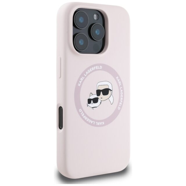 Case Karl Lagerfeld Silicone Double Heads And Circle MagSafe for iPhone 16 Pro pink - imagine 4