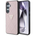 Case Guess Hot Stamp 4G Pattern Triangle Metal Logo for Samsung Galaxy S25 pink