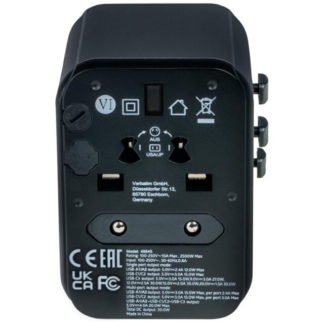 Verbatim Travel Adapter EU/UK/US 2xUSB-A/2xUSB-C PD 30W UTA-03 black 49545 - imagine 4