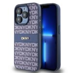 DKNY DKHCP15LPRTHSLB iPhone 15 Pro 6.1 inch blue hardcase Leather Mono Stripe & Metal Logo
