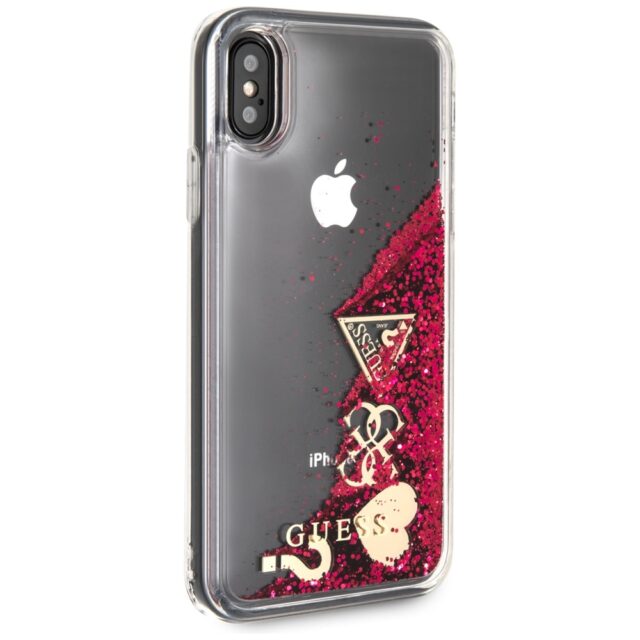 Guess GUHCPXGLHFLRA iPhone X/Xs raspberry hard case Glitter Hearts - imagine 5