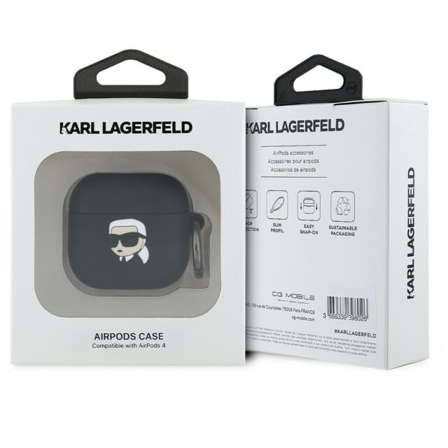 Karl Lagerfeld KLA4RUNIKK AirPods 4 cover black Silicone Karl Head 3D - imagine 3