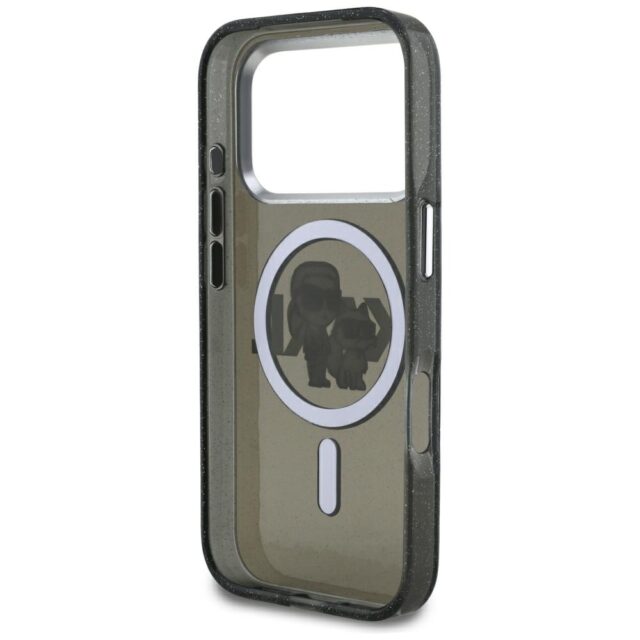 Karl Lagerfeld IML Glitter Karl & Choupette Sketch Logo MagSafe Case for iPhone 17 Pro Black - imagine 7