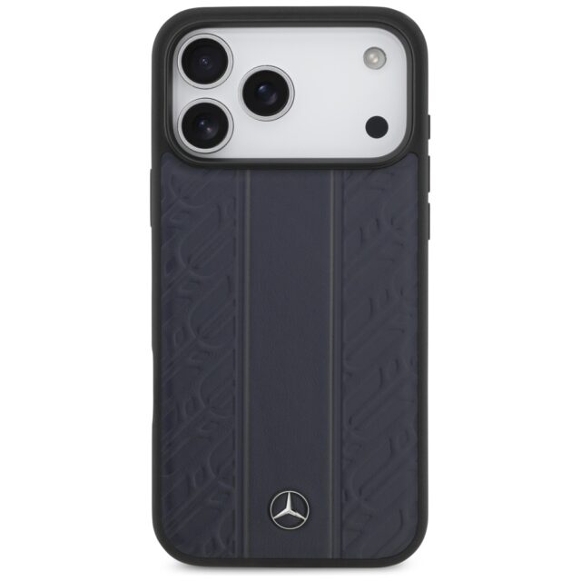 Case Mercedes Leather Laurel Leaves Stripes MagSafe for iPhone 17 Pro Max blue - imagine 3