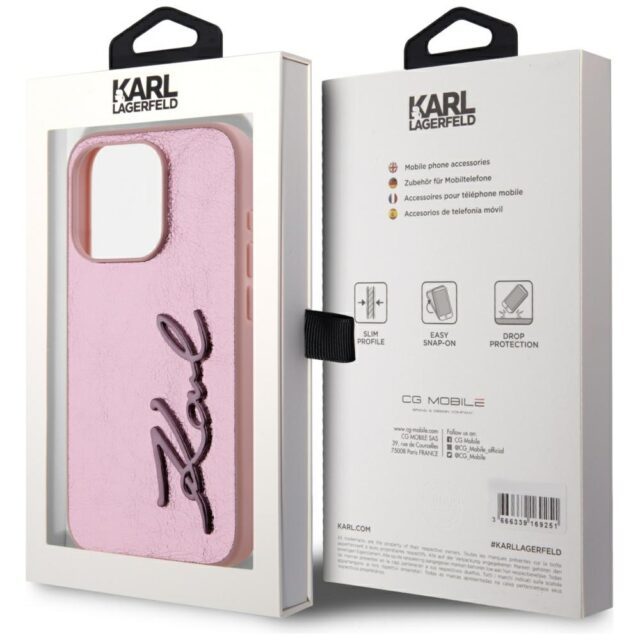 Case Karl Lagerfeld Wrinkled Metal Signature for iPhone 15 Pro Max pink - imagine 8