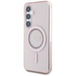 Case Guess Rhinestones Printed Classic Logo MagSafe Samsung Galaxy S25 pink - imagine 2