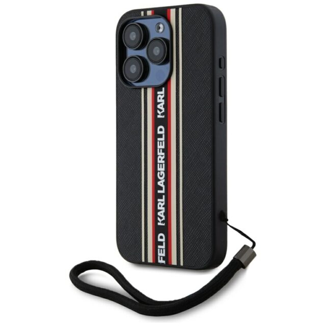 Case Karl Lagerfeld Saffiano Athleisure Stripes Cord for iPhone 15 Pro red - imagine 2