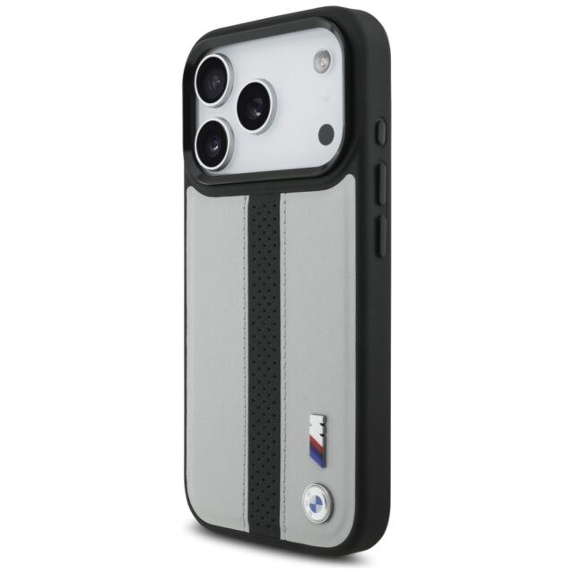 Case BMW M Perforated Stripe Logo MagSafe for iPhone 17 Pro gray - imagine 2