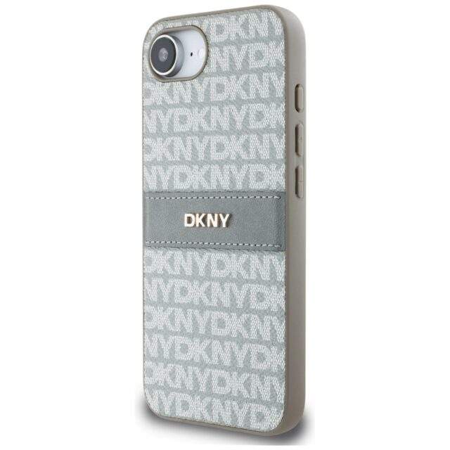 Case DKNY Repeat Texture Pattern with Tonal Stripe for iPhone 16e beige - imagine 2