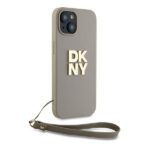 DKNY DKHCP15SPBSWSE iPhone 15 / 14 / 13 6.1" beige hardcase with Wrist Strap and Stock Logo - imagine 3
