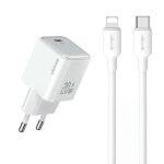 USAMS Charger 1xUSB-C PD20WPD3.0 Fast Charging US-CC183 + USB-C/Lightning cable US-SJ610 white