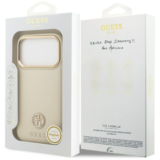 Case Guess Grained Strass Logo MagSafe for iPhone 17 Pro beige - imagine 8