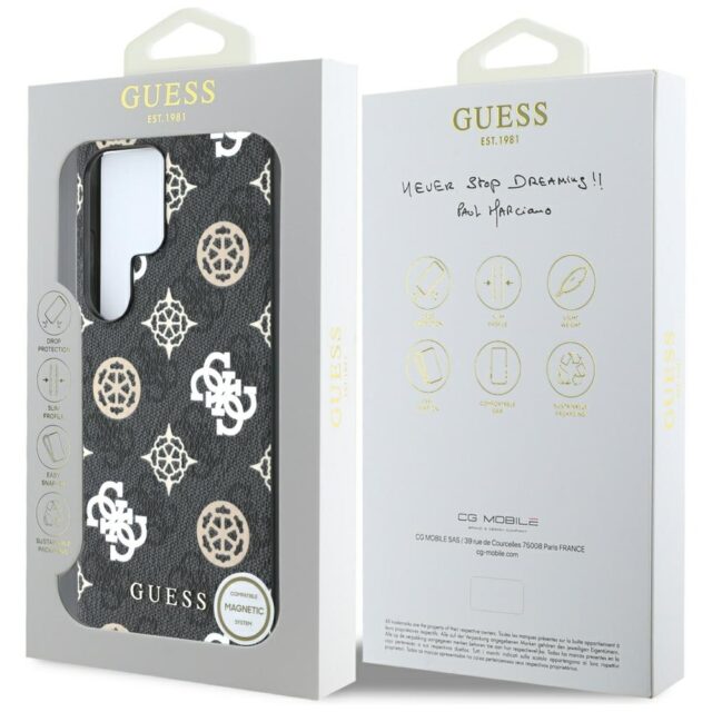 Case Guess 4G Printed Colored Peony Pattern MagSafe to Samsung Galaxy S25 Ultra black - imagine 7