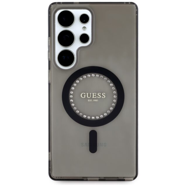 Case Guess Rhinestones Printed Classic Logo MagSafe Samsung Galaxy S25 Ultra black - imagine 3