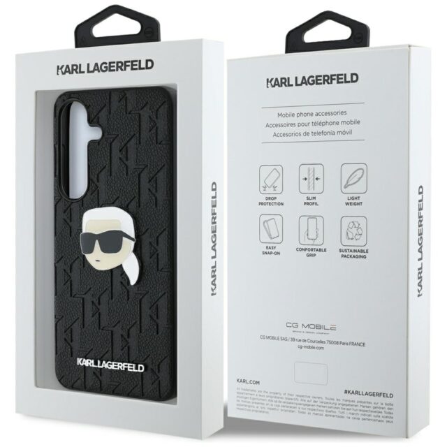 Case Karl Lagerfeld Leather Monogram Pin Logo Karl Head Samsung Galaxy S25 black - imagine 8