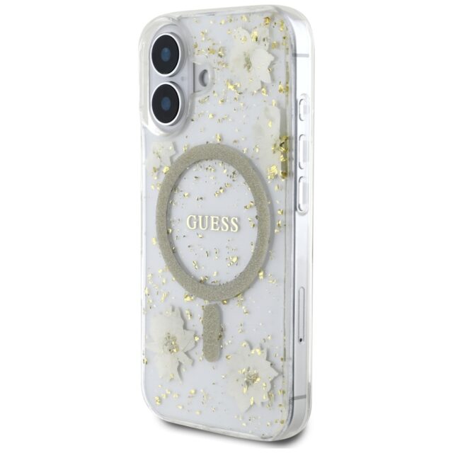 Case Guess Resin Flowers Glitter MagSafe for iPhone 16 beige - imagine 2
