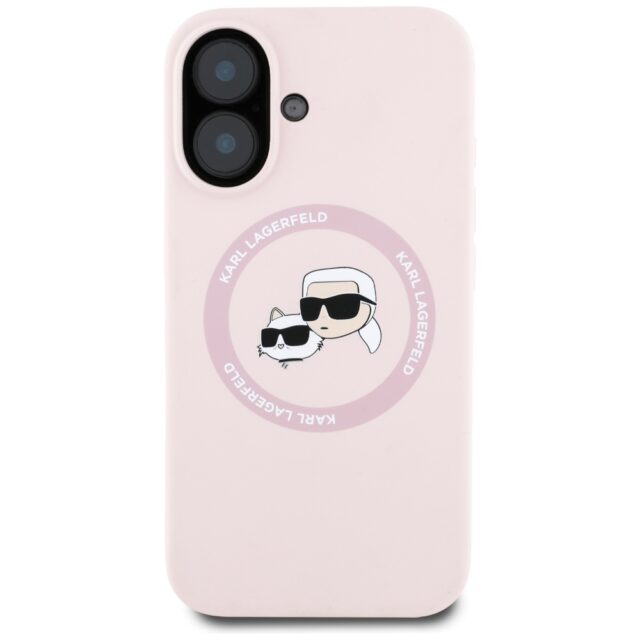 Case Karl Lagerfeld Silicone Double Heads And Circle MagSafe for iPhone 16 pink - imagine 3