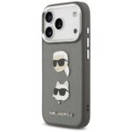 Karl Lagerfeld FW Grained Karl & Choupette Heads Pins & Logo Case for iPhone 17 Pro Gray - imagine 2