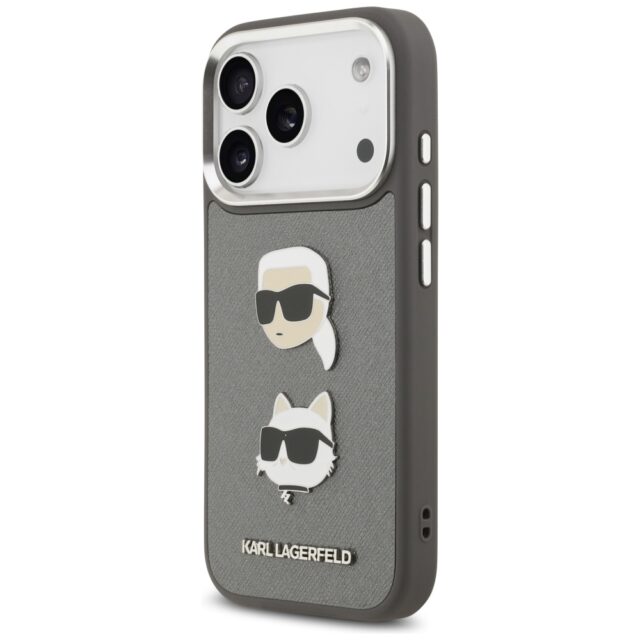 Karl Lagerfeld FW Grained Karl & Choupette Heads Pins & Logo Case for iPhone 17 Pro Gray - imagine 2