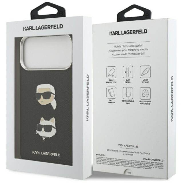 Karl Lagerfeld FW Grained Karl & Choupette Heads Pins & Logo Case for iPhone 17 Pro Max Black - imagine 8