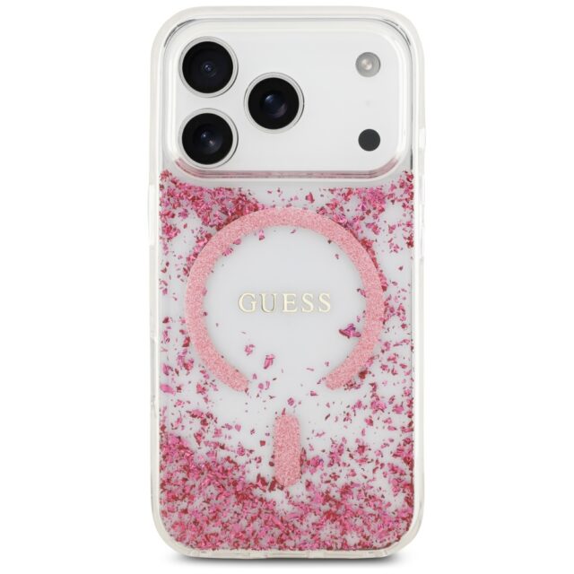 Case Guess Resin Bottom Glitter MagSafe  do iPhone 17 Pro pink - imagine 3