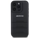 AMG AMHCP16LGSEBK iPhone 16 Pro 6.3" black hardcase Leather Debossed Lines Black Logo - imagine 3