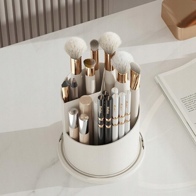 Extralink Cosmetics Box, White Rotating Organizer for Brushes and Lipsticks - imagine 3