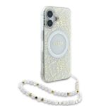Guess GUHMP16SHCPOFPH iPhone 16 6.1" white hardcase IML Flowers Allover Electro With Pearl Stra - imagine 3