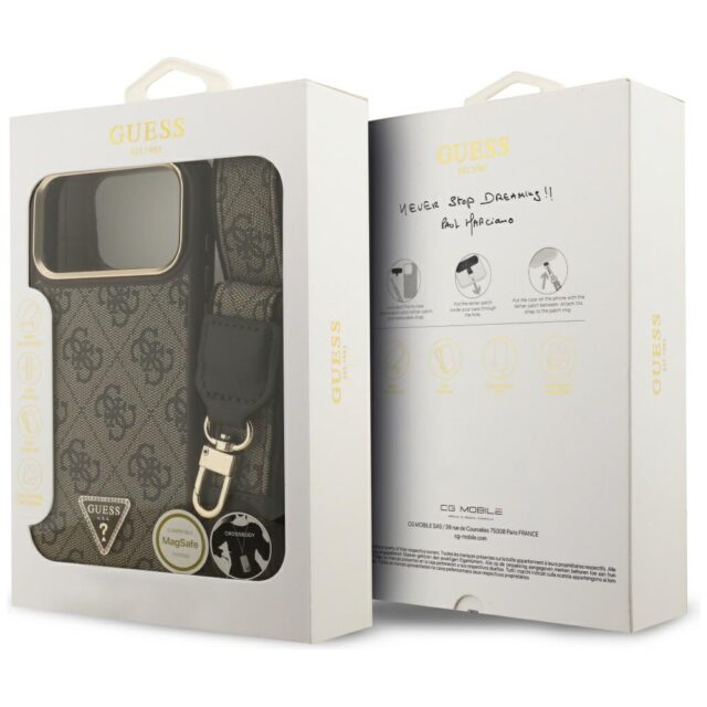 Guess 4G Triangle Logo & Big Strap Metal Buttons MagSafe Case for iPhone 17 Pro Max Brown - imagine 9