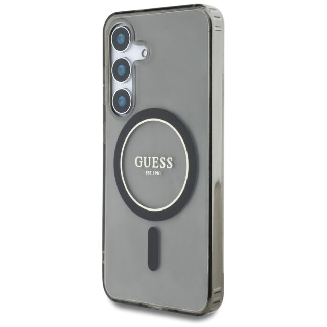 Case Guess Glitter Circle Classic Logo MagSafe for Samsung Galaxy S25 black - imagine 2