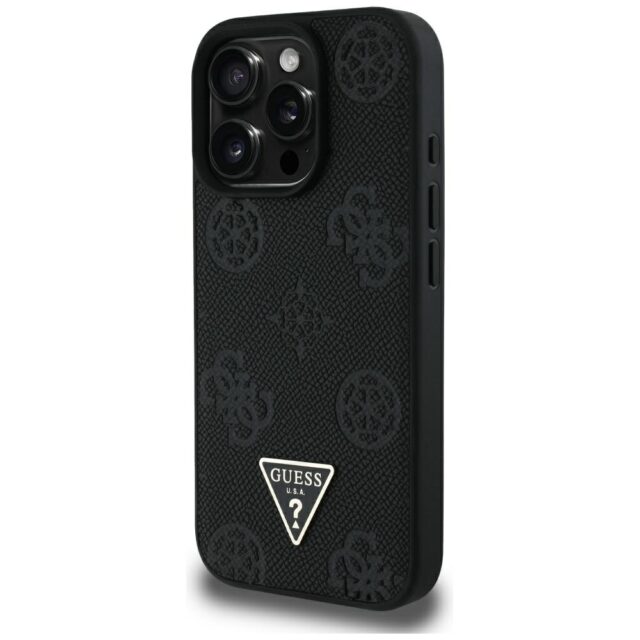 Case Guess Grained Hot Stamp Peony Triangle Logo MagSafe for iPhone 16 Pro Max black - imagine 2