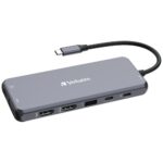 Verbatim Adapter Hub USB-C - 2xHDMI/VGA/Eternet/5xUSB-A/Jack 3.5mm/2xUSB-C/SD/microSD aluminum 32154 - imagine 2