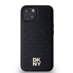 DKNY DKHMP14SPSHRPSK iPhone 14 / 15 / 13 black hardcase Leather Monogram Pattern Metal Logo MagSafe - imagine 3