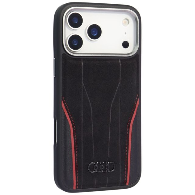 Case Audi R8 Genuine Leather MagSafe for iPhone 17 Pro black-red - imagine 2