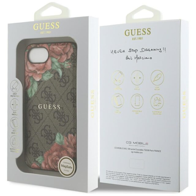 Case Guess 4G Flowers Print MagSafe for iPhone 16e brown - imagine 8