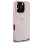 Case Guess Hot Stamp 4G Pattern Triangle Metal Logo for iPhone 16 Pro pink - imagine 4