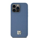 DKNY DKHMP15XPSHRPSB iPhone 15 Pro Max 6.7 inch blue hardcase Leather Monogram Pattern Metal Logo Ma - imagine 3
