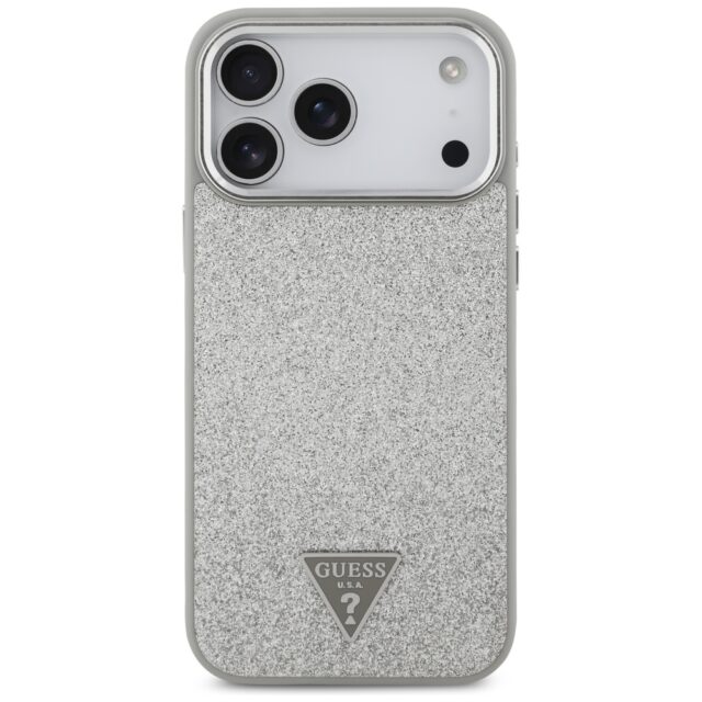 Case Guess Glitter Triangle Logo MagSafe for iPhone 17 Pro Max silver - imagine 3
