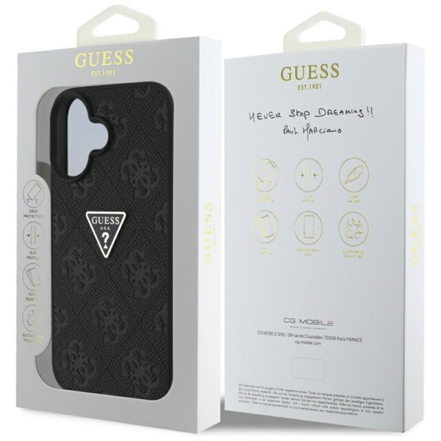 Case Guess Hot Stamp 4G Pattern Triangle Metal Logo for iPhone 16 black - imagine 8