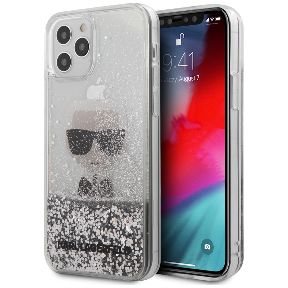 cps-4a1aac2a2be6e8a60a1c41cbf47944ee-2025-12-06-17-17-14 Karl Lagerfeld KLHCP12LGLIKSL iPhone 12 Pro Max 6,7" silver hardcase Ikonik Liquid Glitter - imagine 1