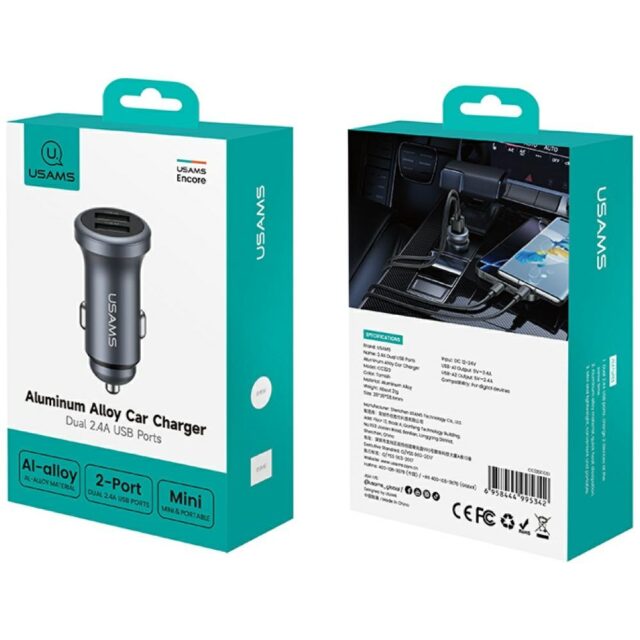 USAMS CC320 Aluminum Car Charger 2.4A 2xUSB-A tarnish - imagine 5