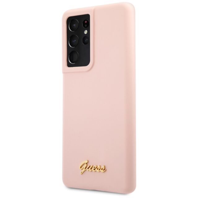 Guess GUHCS21LLSLMGLP S21 Ultra G998 pink hardcase Silicone Script Metal Logo - imagine 2