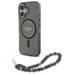 Guess GUHMP16SHGCRELSK iPhone 16 6.1" black hardcase IML Glitter With Pearl Strap MagSafe