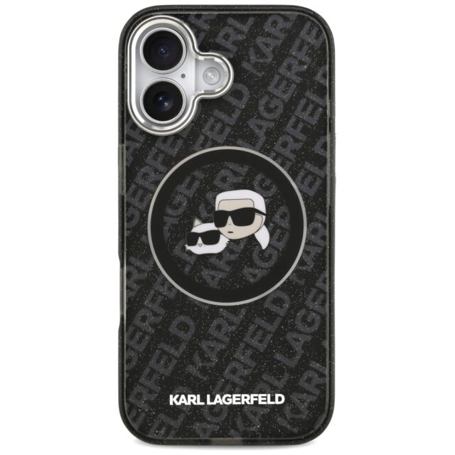 Case Karl Lagerfeld IML Glitter Karl &   Choupette Heads Logo MagSafe for iPhone 17 black - imagine 3