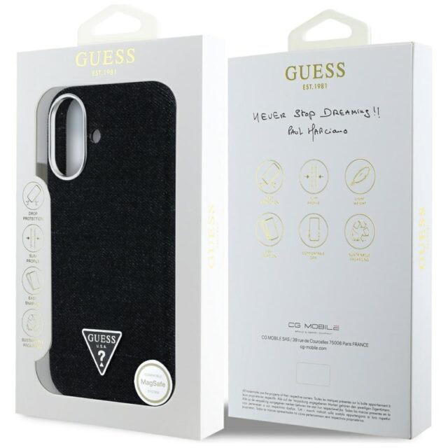 Case Guess Denim Triangle Logo MagSafe for iPhone 16 black - imagine 8