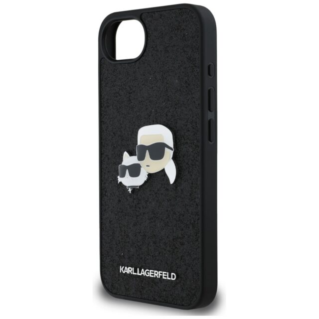 Case Karl Lagerfeld Fixed Glitter Karl&Choupette Heads Metal Pin for iPhone 16e black - imagine 6