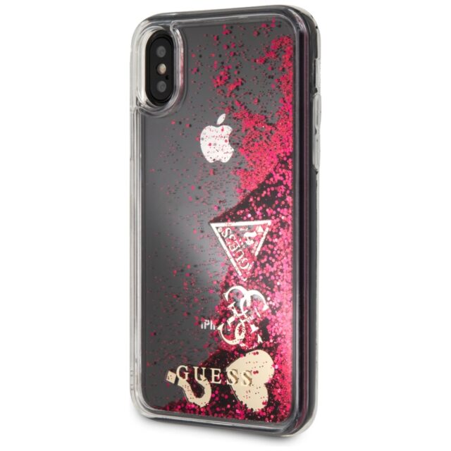 Guess GUHCPXGLHFLRA iPhone X/Xs raspberry hard case Glitter Hearts - imagine 2